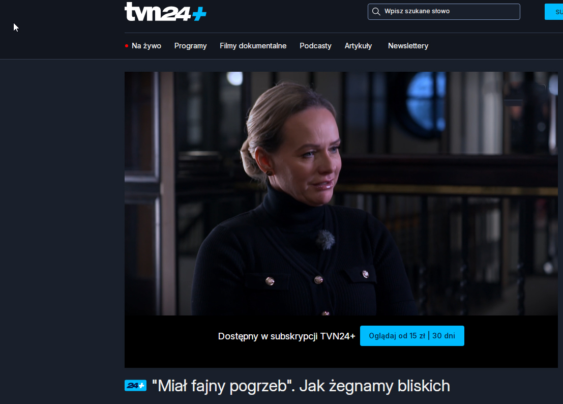 Mistrzyni ceremonii pogrzebowej podczas wywiadu w reportażu TVN24 "Miał fajny pogrzeb" o nowoczesnych i świeckich pożegnaniach